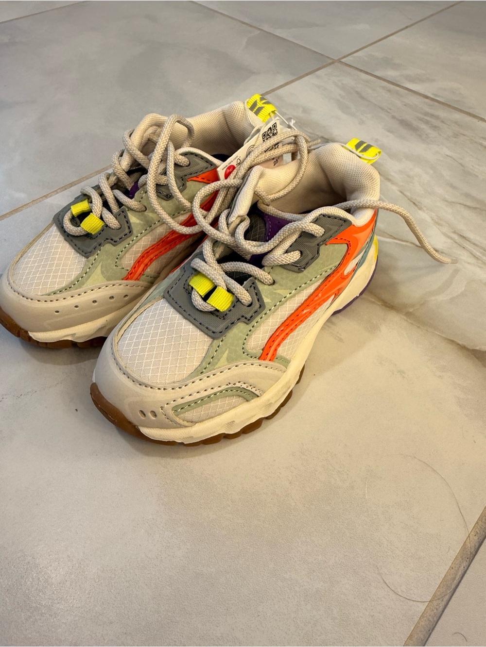 Zara Kids Beige Sneakers with Orange and Yellow Accents